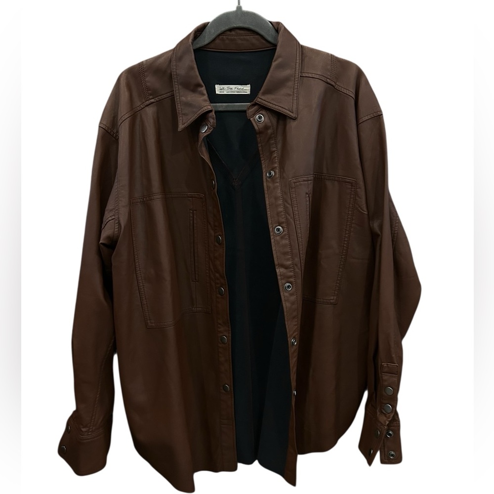 WE THE FREE Brown Faux Leather Shacket Sz M BNWOT